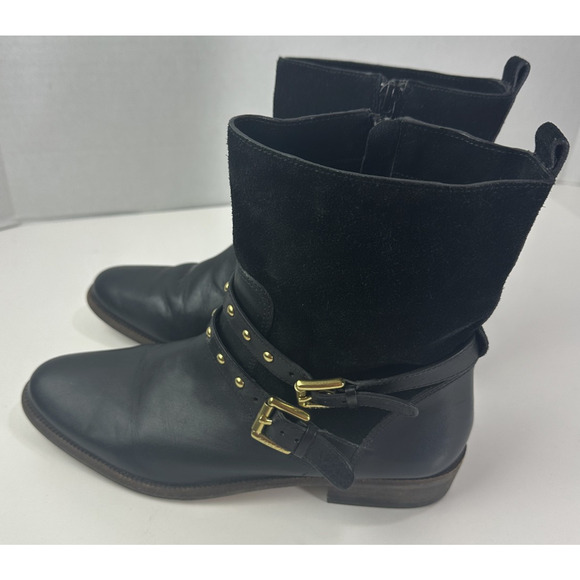 Coach Lilliana Leather Ankle Moto Boots Size 7.5 B Gold Studded Buckle Shoes - Picture 7 of 16